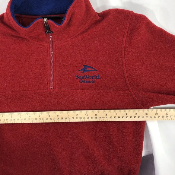 Vintage Shamu SEAWORLD 1/4 Zip Pullover Red Size 14/16 S/M Long Sleeve High Neck - Picture 10 of 11